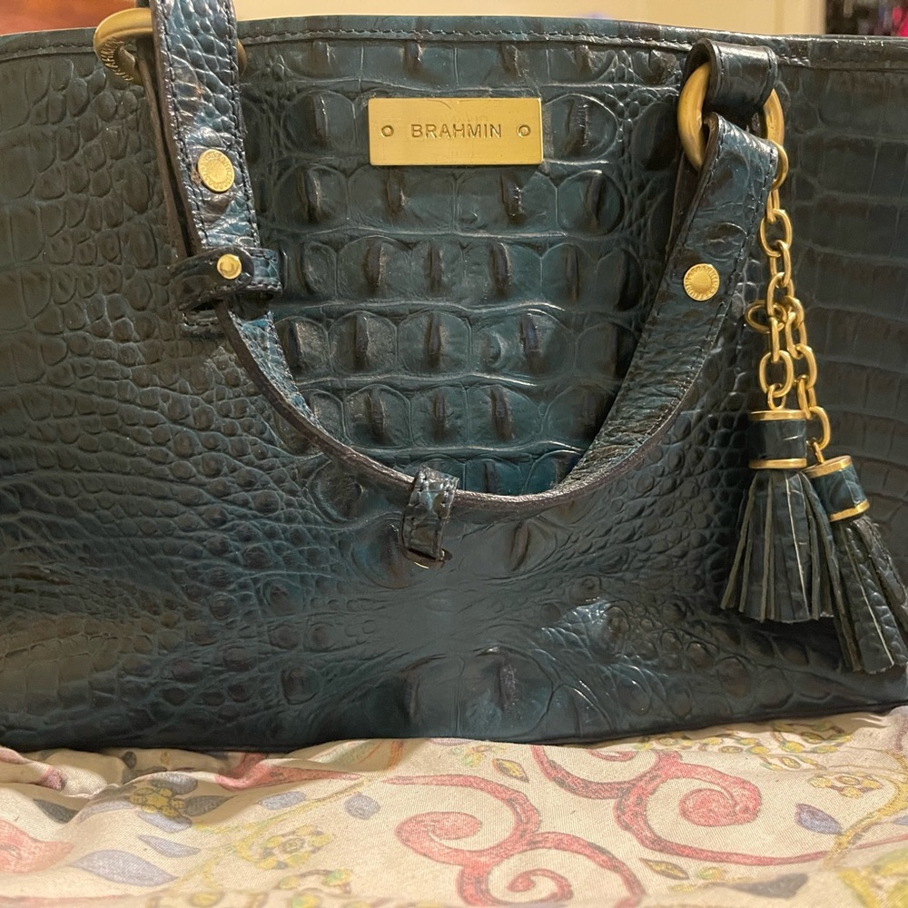 Brahmin Blue Crocodile Embossed Shoulder Bag